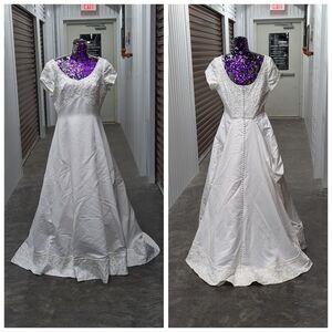 Alfred Angelo Ivory Cap Sleeve Satin Beaded Wedding Dress Gown Cathedral Angelic